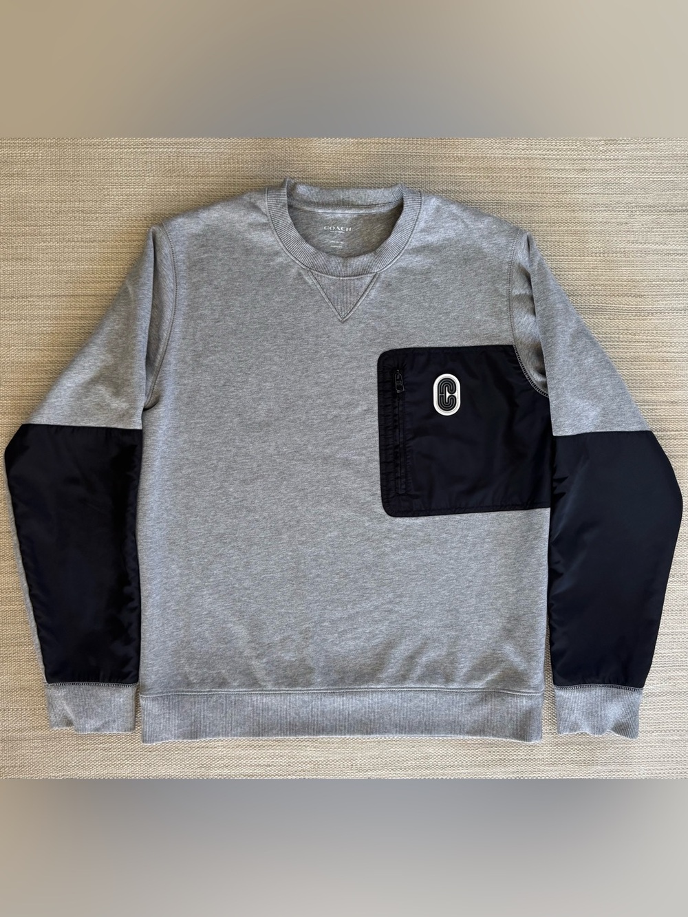Coach mix media grey black long sleeve round neck pullover sweatshirt men’s L